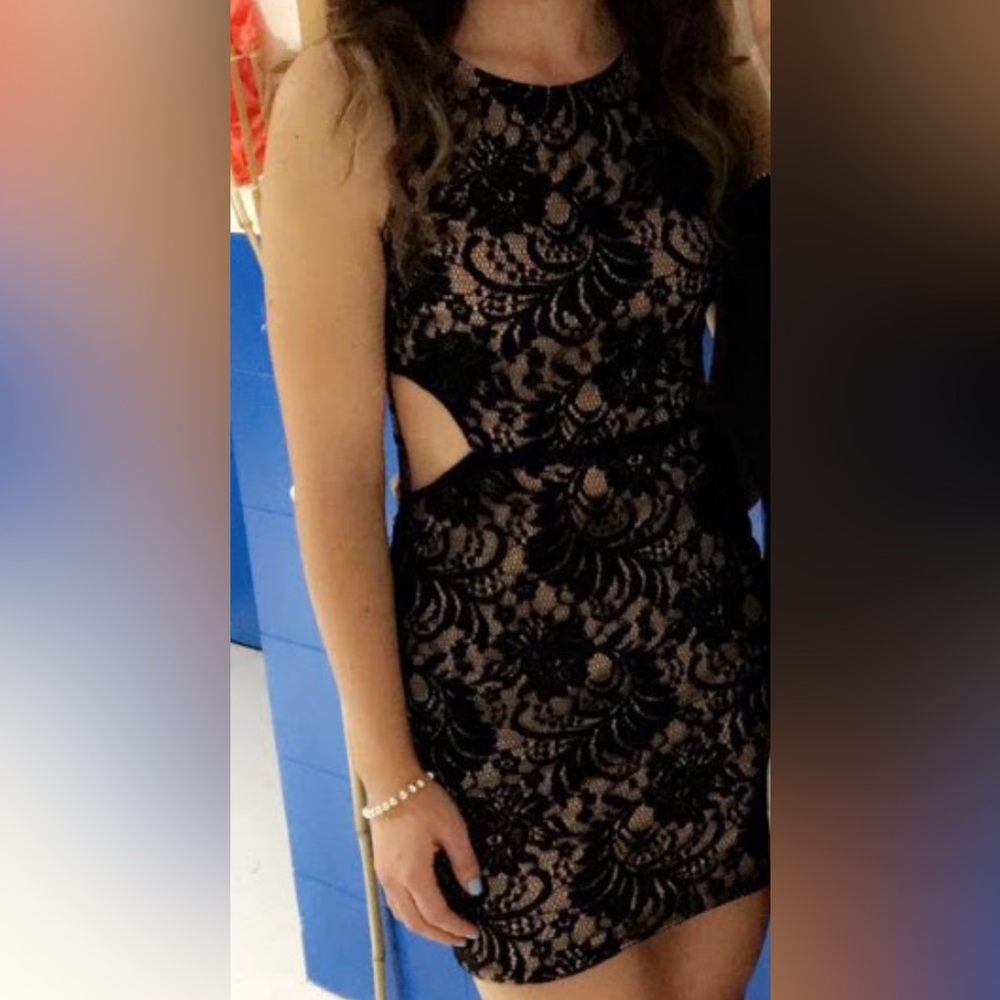 Black lace mini dress